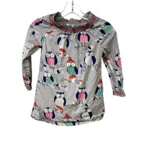 Mini Boden Owl Print Smocked Tunic Dress Size 5-6 Years